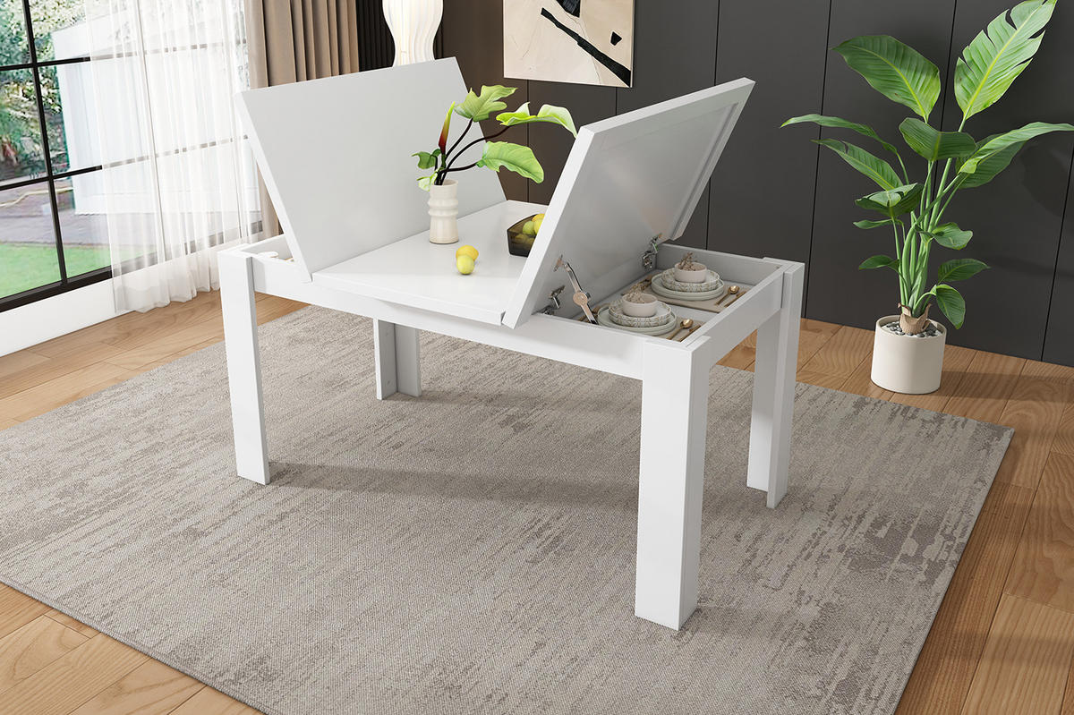 ESSTISCH 120/70 cm Weiß aus MDF mit Stauraum - Weiß, Holzwerkstoff (120/70/75cm) - OKMYHOME