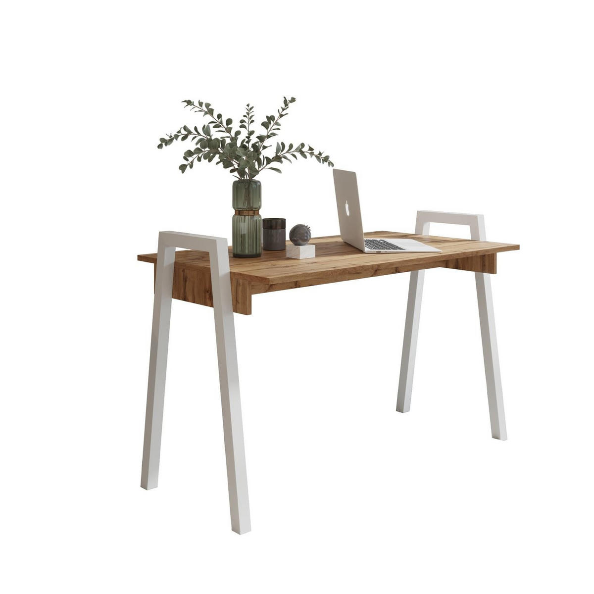 SCHREIBTISCH Frame Wotan Eiche, mit Weiß Metallbeine - Eiche Wotan/Weiß, Holzwerkstoff (680/1200/820cm) - Bettso