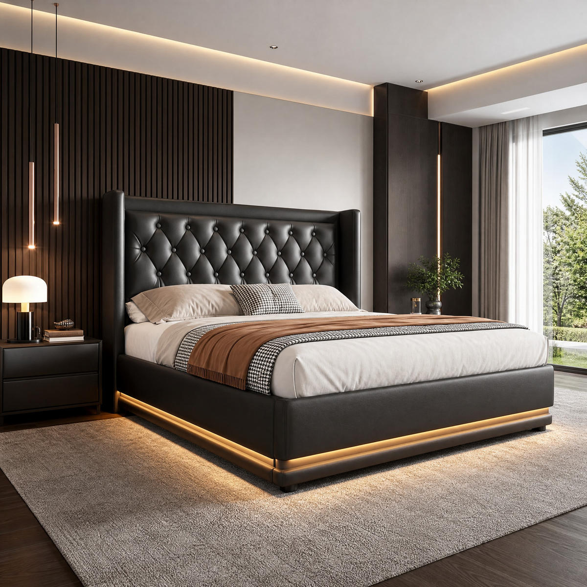 POLSTERBETT 160/200 cm in Schwarz mit Bettkasten, LED, USB und Type-C - Schwarz, Holzwerkstoff/Textil (160/200cm) - STILVORA