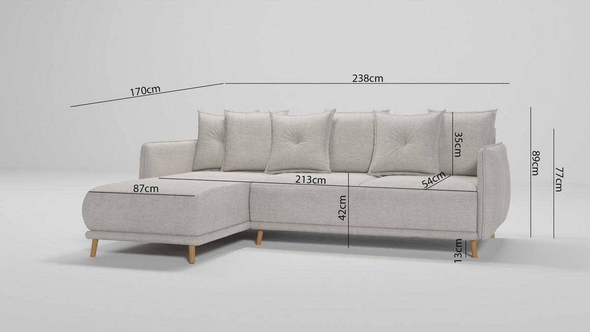 ECKSOFA Chroma Beige Luxusmicrofaser - Ecru/Beige, Holz/Textil (238/170cm) - S-Style Möbel