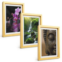 BILDER SET 3er Set - 20x30 cm Goldrahmen - Blumen, Wasserfall, Buddha-Felsen, Zen - Goldfarben, Kunststoff (20/30cm) - TULUP