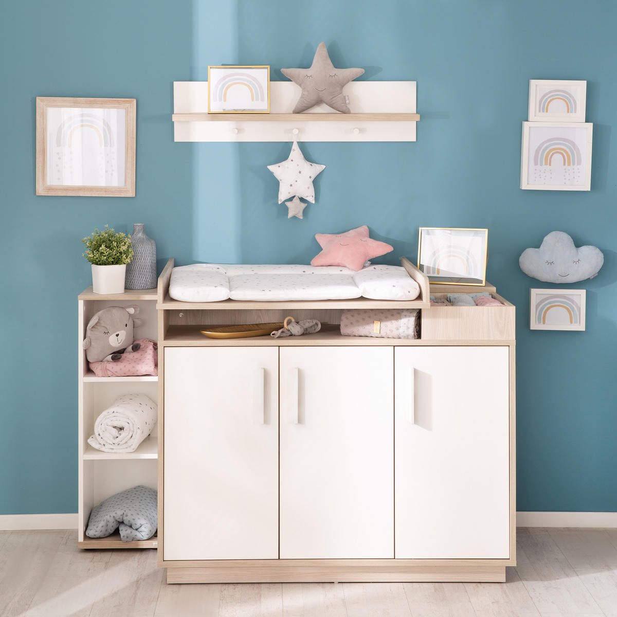 BABYZIMMER-SET Olaf 3-teilig - Weiß, Holzwerkstoff (76/82/142.5cm) - Roba