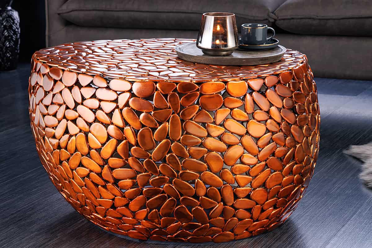 COUCHTISCH STONE MOSAIC rund Kupfer 72cm - Kupferfarben, Metall (70/72/40cm) - riess-ambiente