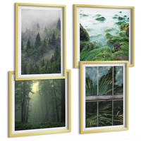 BILDER SET 4er Set - 50x50 cm & 40x60 cm Goldrahmen - Waldnebel, Fluss, Gewächshauspflanzen - Goldfarben, Kunststoff (50/50cm) - TULUP