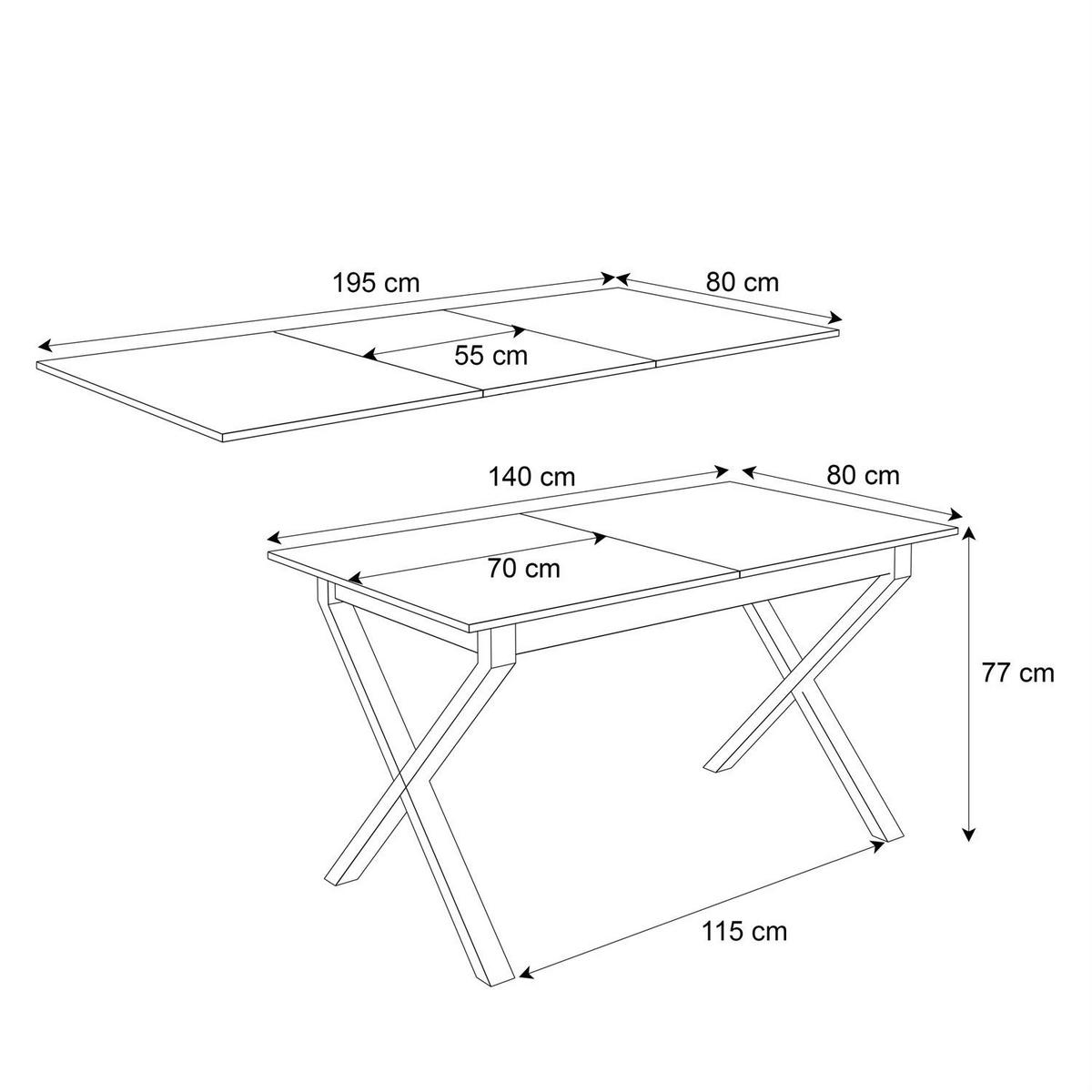 ESSTISCH ARTON II ausziehbarer Tisch 140-195 cm für 6-8 Personen - Schwarz/Weiß, Holzwerkstoff/Metall (140/80/77cm) - Lookway