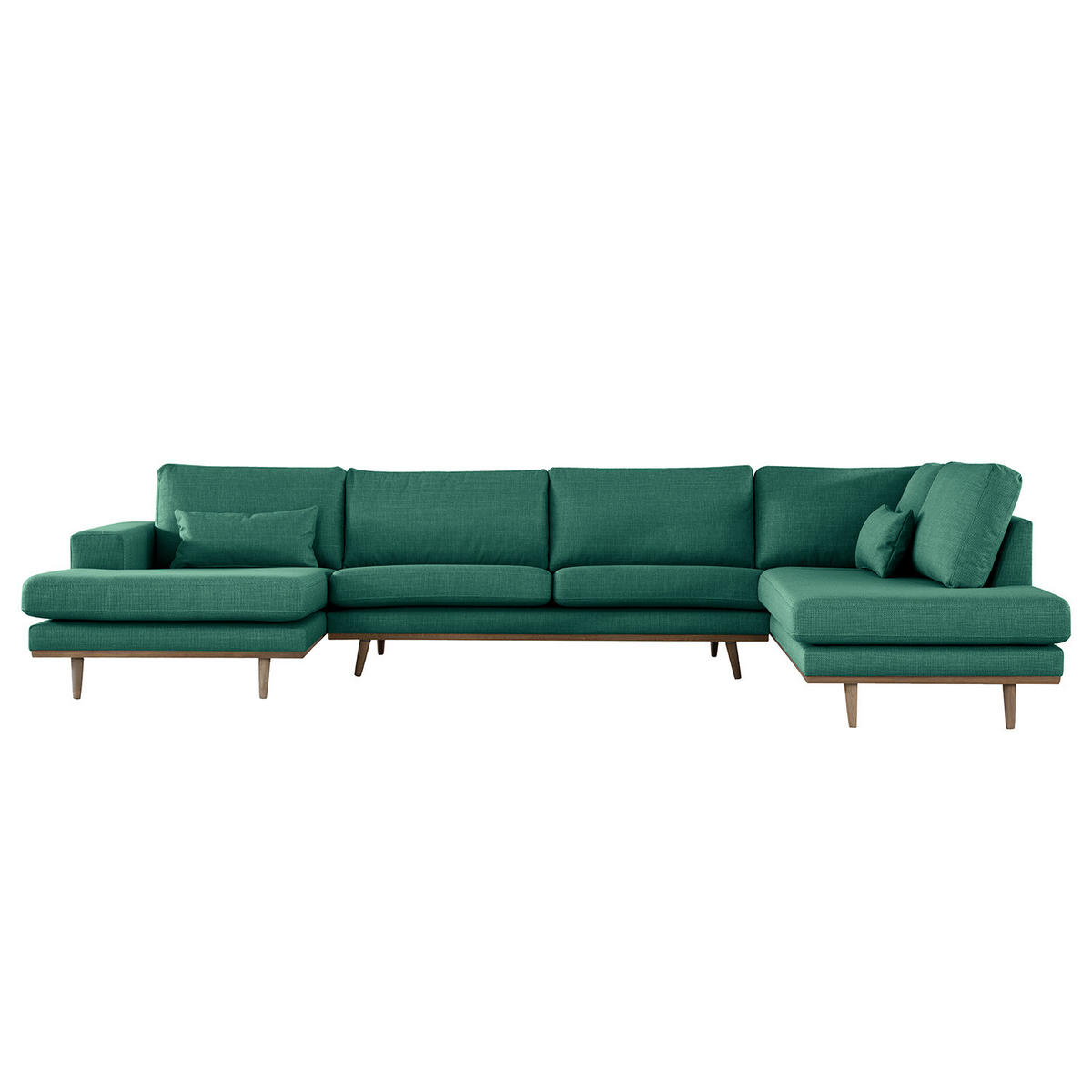 WOHNLANDSCHAFT mit Longchair - Dunkelgrün/Eichefarben, Eichenholz/Textil (371/81/219cm) - home24