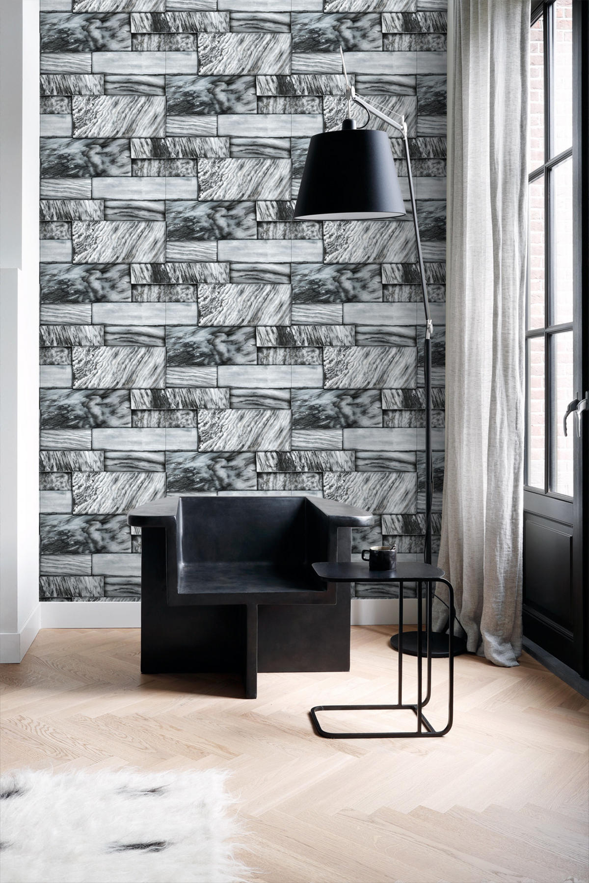 TAPETE Marmor-Optik 53 cm x 10.05 m - Schwarz, Papier (53/1000cm) - Origin Wallcoverings