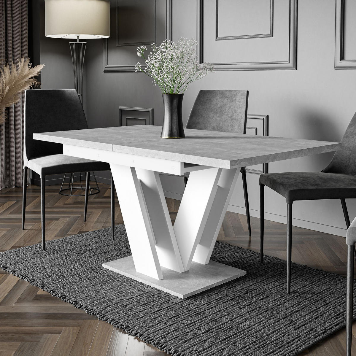 ESSTISCH Grau Betonoptik und Weiß Ausziehbar 120 - 160 cm - Weiß/Grau, Holzwerkstoff (120/80/75cm) - PROSPERO