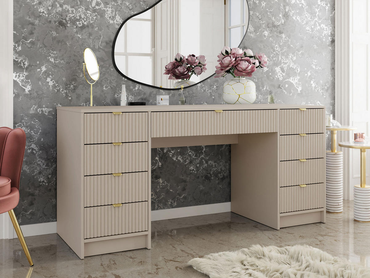 SCHREIBTISCH Tireno Bis - Sandfarben/Goldfarben, Holzwerkstoff/Metall (55/154/76cm) - MIRJAN24