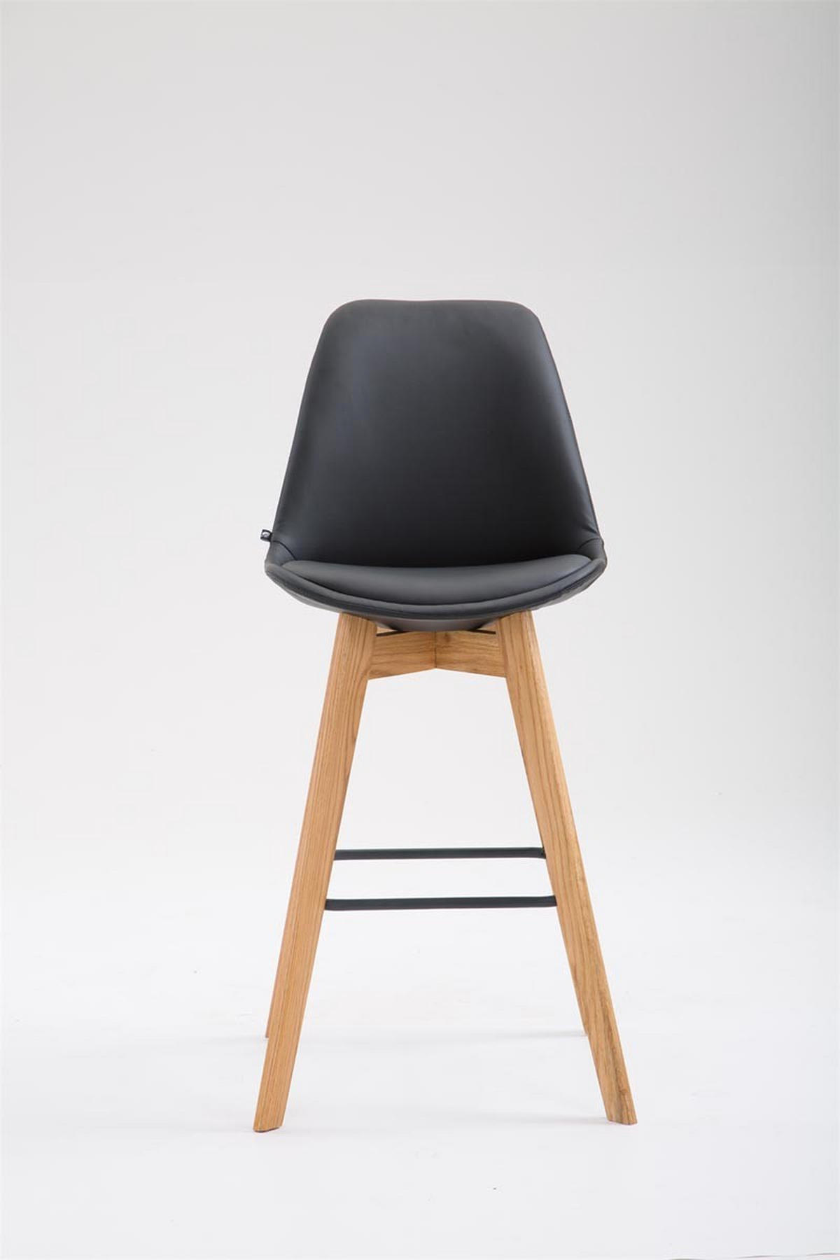 BARHOCKER Metz Massivholz 112x48x56 cm Schwarz - Schwarz, Leder (48/112/56cm) - furnicato