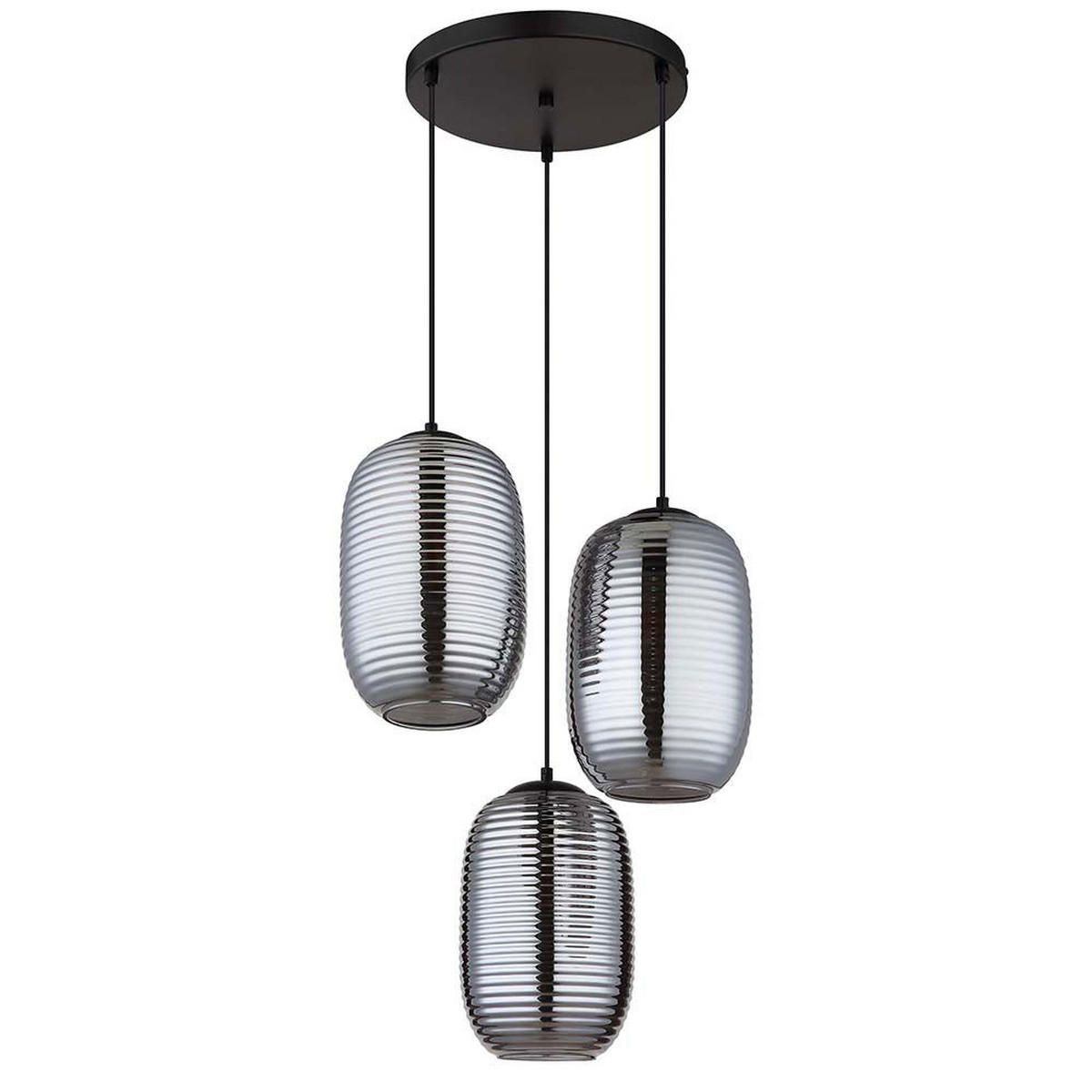 LED HÄNGELEUCHTE JEFREY Metall, Grau, Glas, 3-flammig - Grau, Glas (47/47/120cm) - Globo Lighting