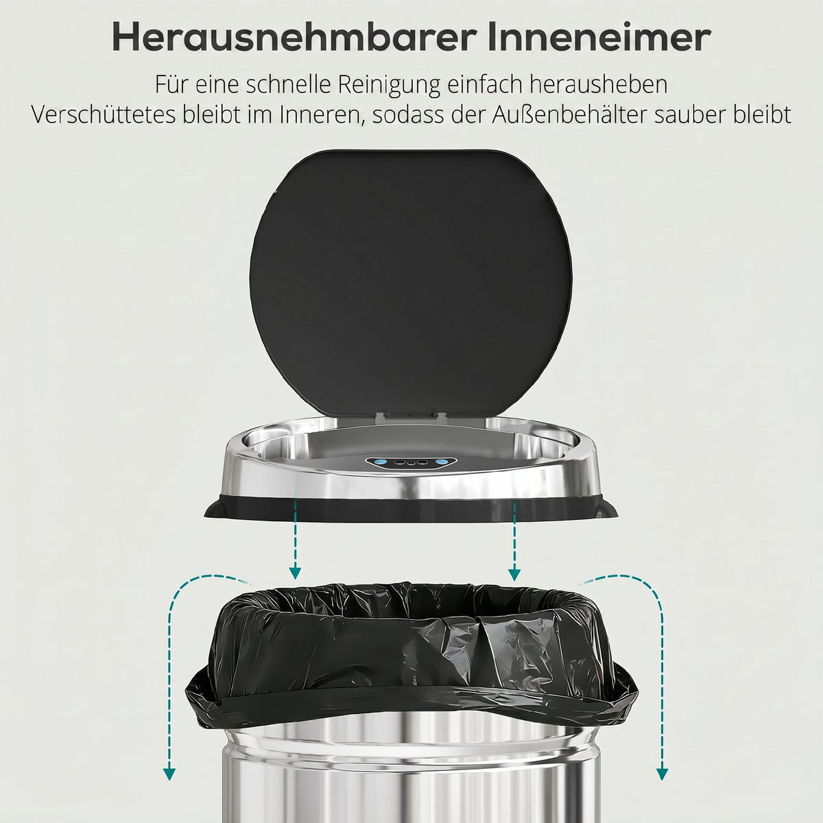 MÜLLEIMER Silberfarben 30.5/30.5/68.0 cm - Silberfarben, Metall (30.5/68/30.5cm) - HOMCOM