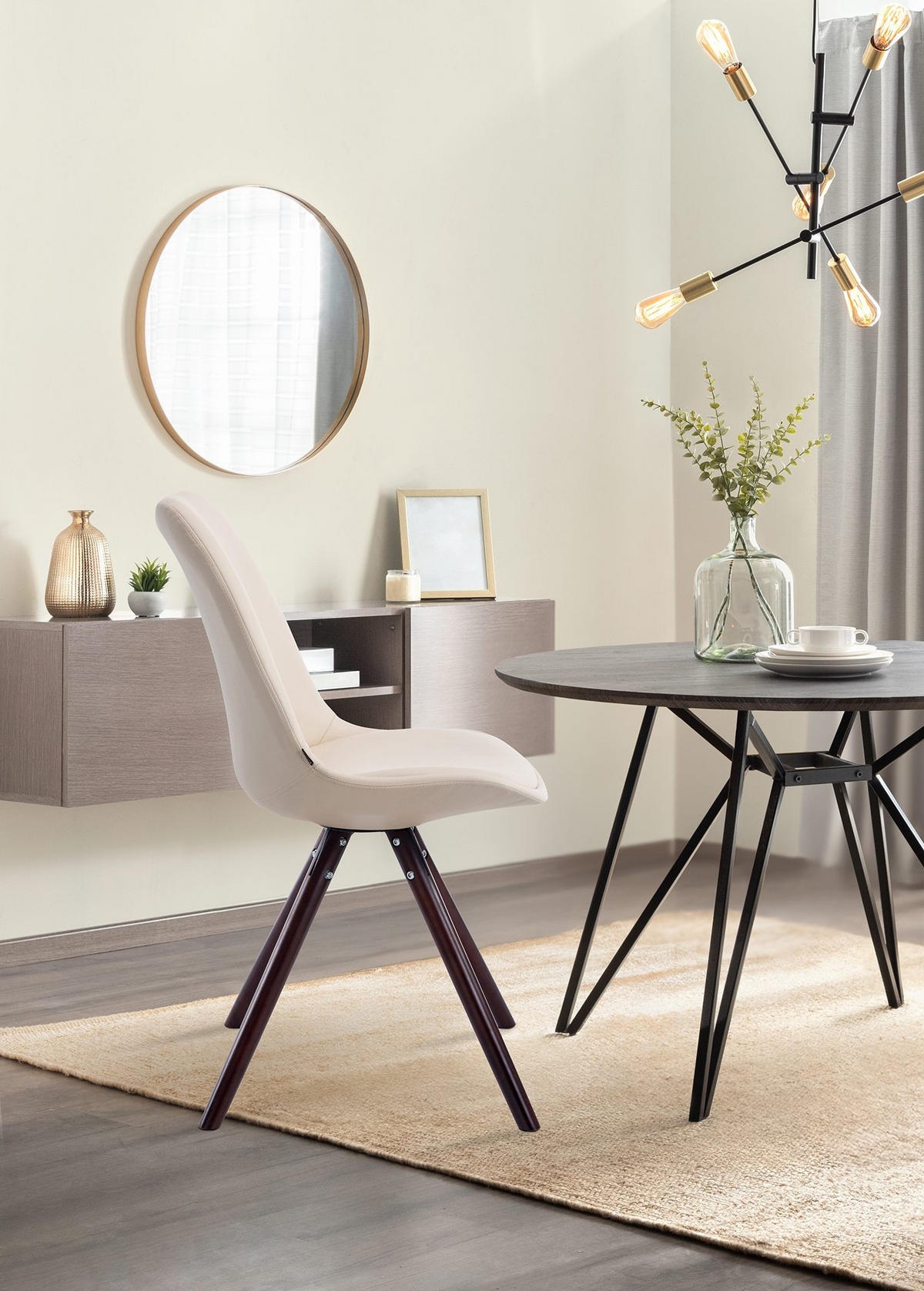 STUHL Lederlook creme - Creme/Cappuccino, Holz/Textil (48/84/56cm) - CLP