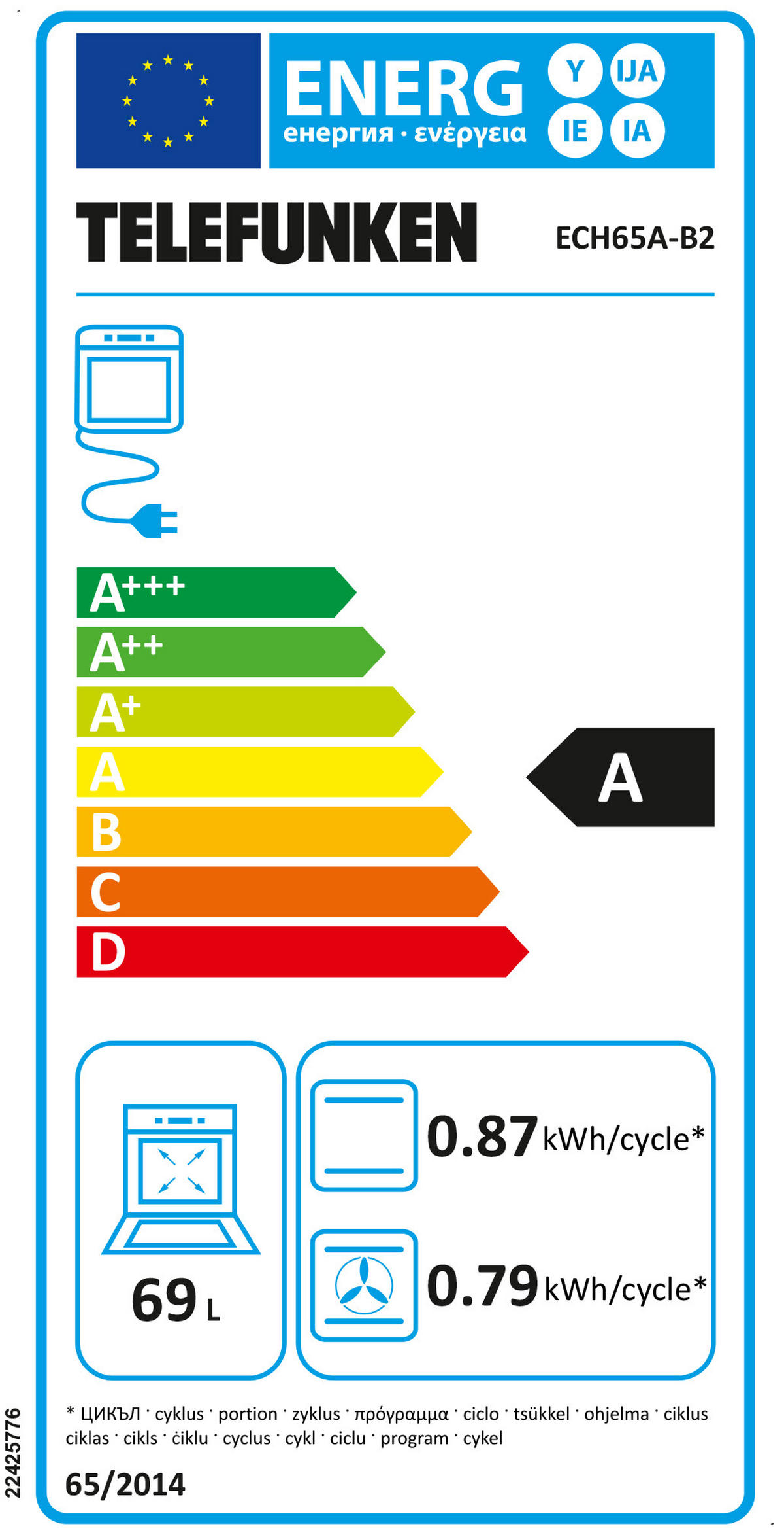 EINBAUHERD-SET, Backofen mit Grill und Umluft, Rahmenloses Glaskeramik-Kochfeld mit 4 Zonen, 65 Liter, 60 cm, Edelstahl - Schwarz, Keramik/Metall (59.5/59.5/57cm) - Telefunken