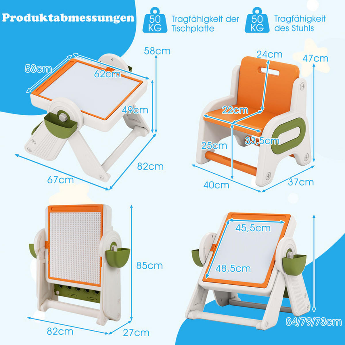 KINDERTISCH mit stuhl orange(2-tlg) - Orange, Kunststoff (82/58/67cm) - COSTWAY