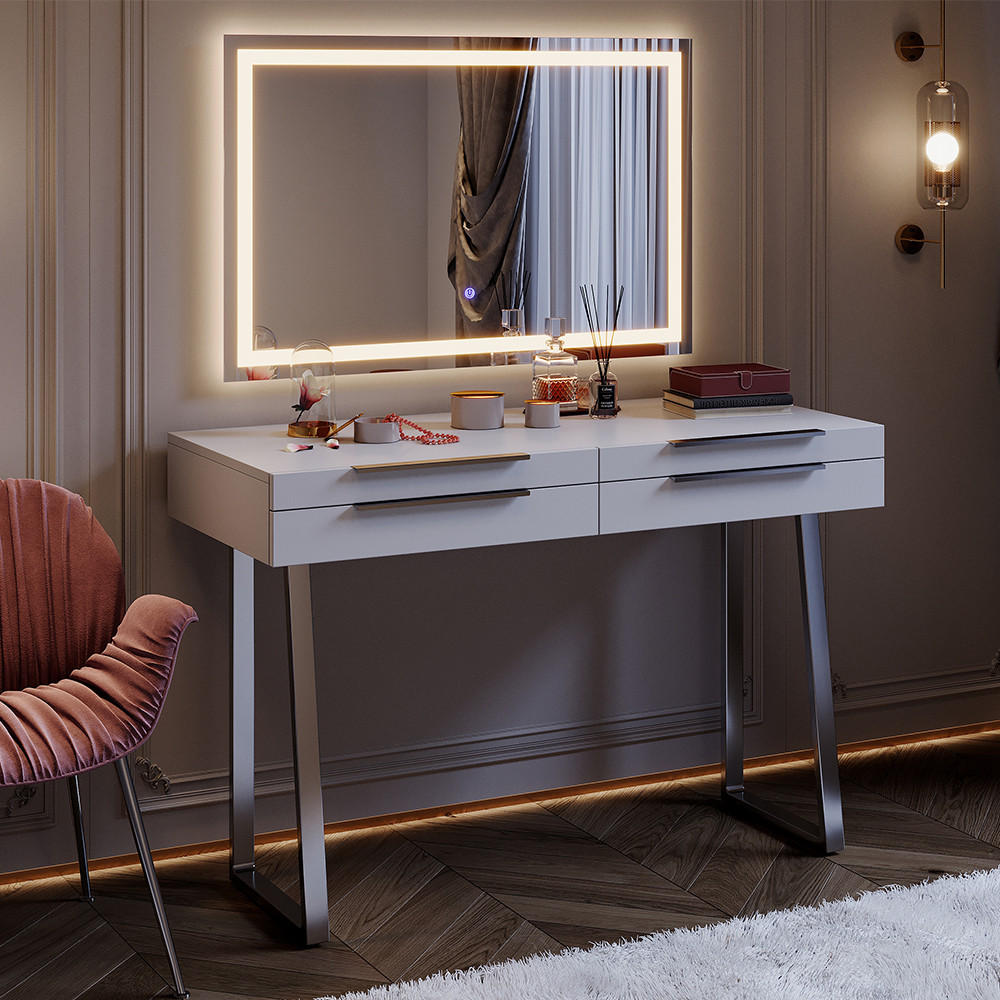 SCHMINKTISCH Alexia Weiß 120 cm mit LED-Spiegel - Weiß, Holzwerkstoff (120/79/50cm) - Vicco