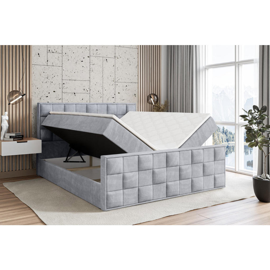 Thumbnail - Altdecor Boxbett, Hellgrau, Holzwerkstoff, Höhe ca. 19 cm, 180x200 cm, Schlafzimmer, Betten, Boxspringbetten