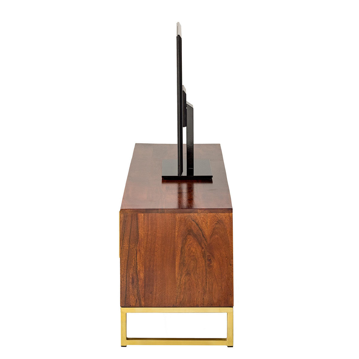 TV-LOWBOARD - Akazie massiv / Eisen - Goldfarben/Akaziefarben, Holz (150/50/39cm) - home24