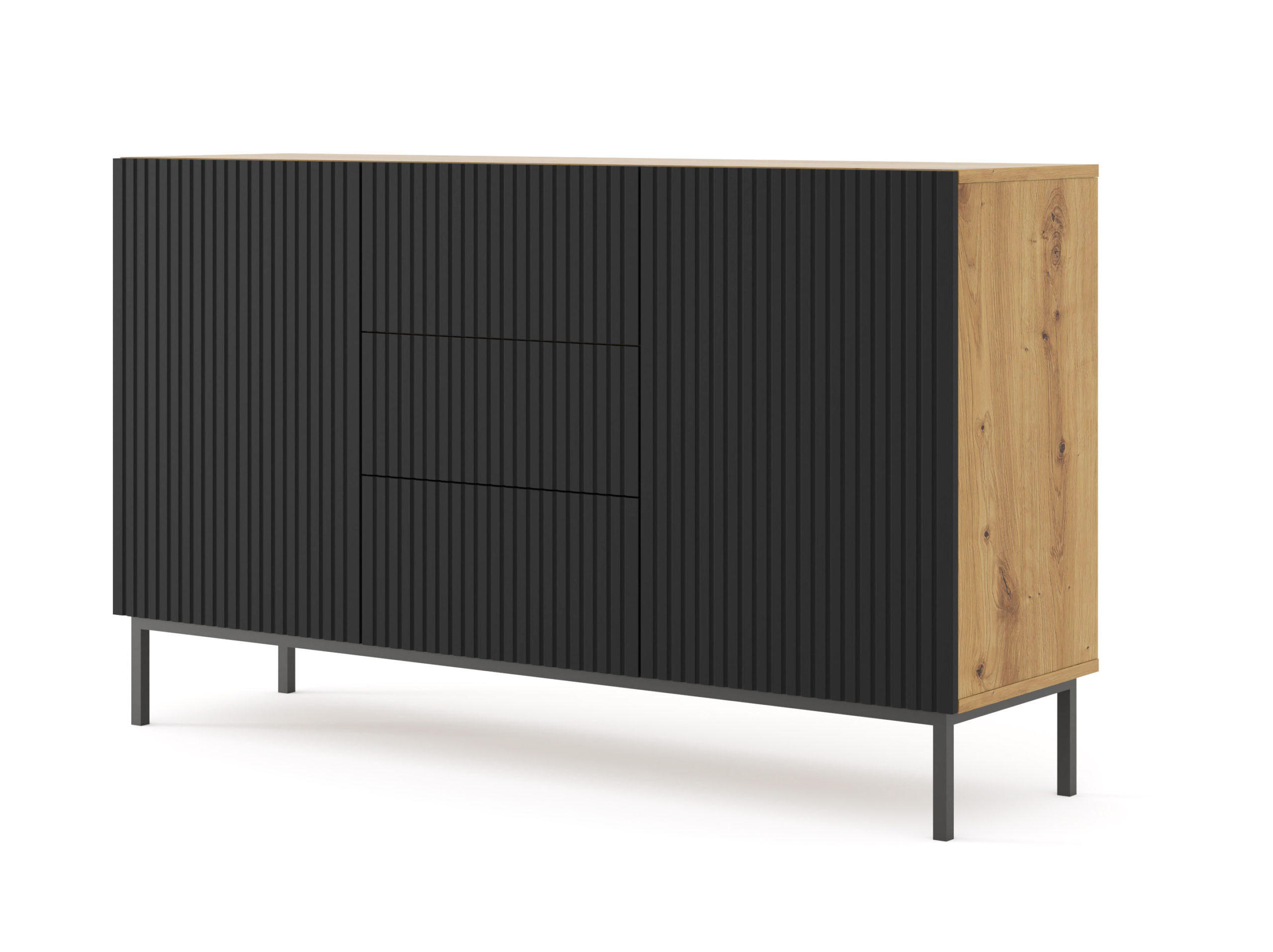 KOMMODE Artisan Eiche, Schwarz, Schwarz 150/87/42 - Schwarz, Holzwerkstoff (150/87/42cm) - RAUMHIRSCH FURNITURE