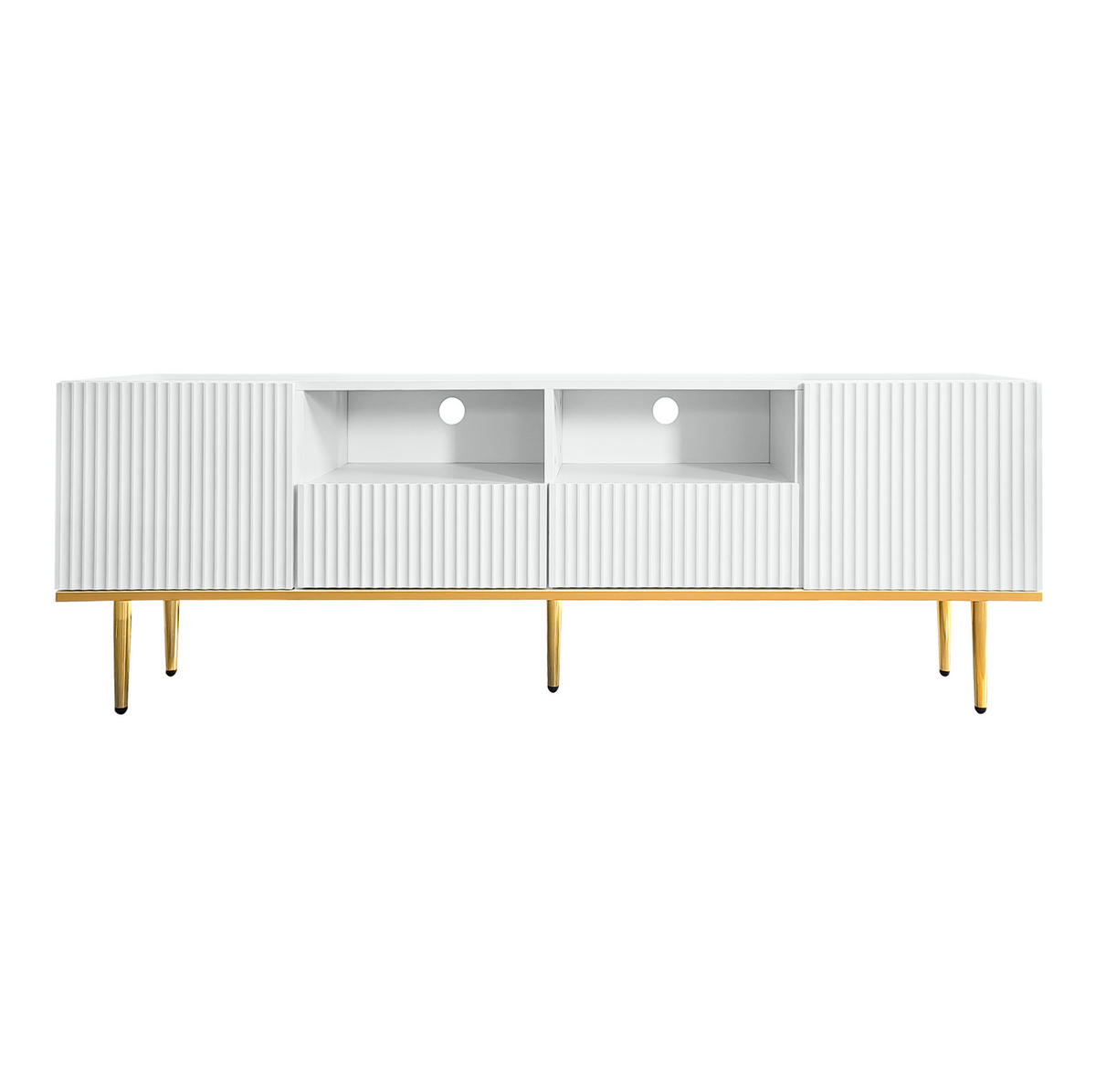 TV-ELEMENT mit 2 Schubladen 165 x 36 x 55 cm Weiß mit goldfarbenen Beinen - Weiß, Holzwerkstoff (36/55/165cm) - Beauniv