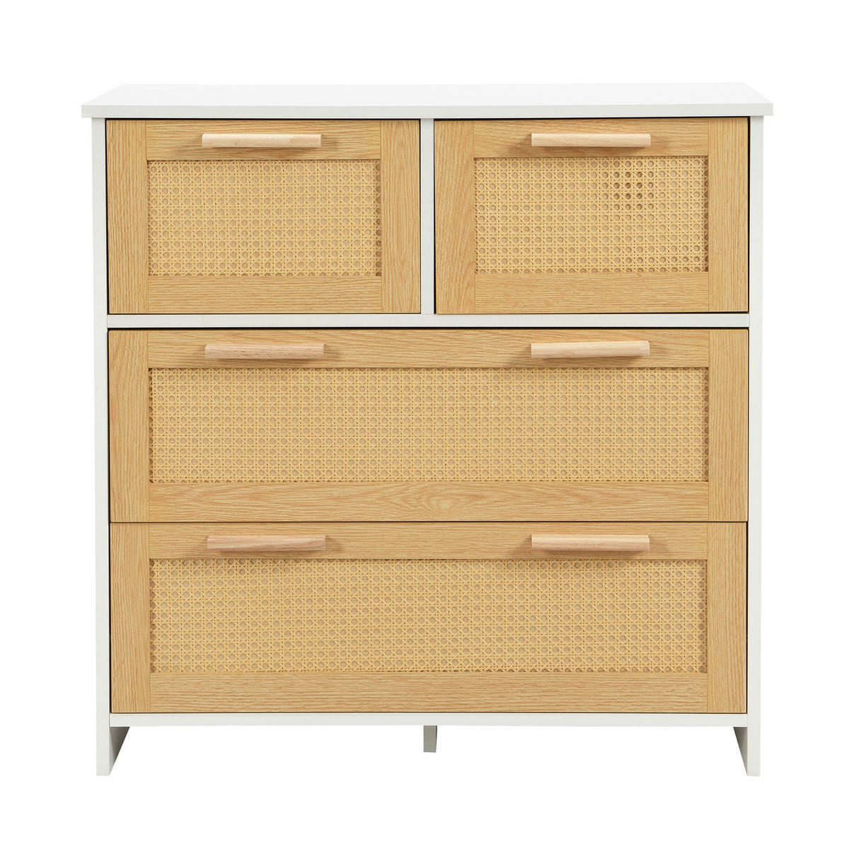 KOMMODE 80/38/80 cm in Natur/Weiß mit 4 Schubladen und Rattanfronten - Weiß, Holzwerkstoff (80/38/80cm) - Flora Grace