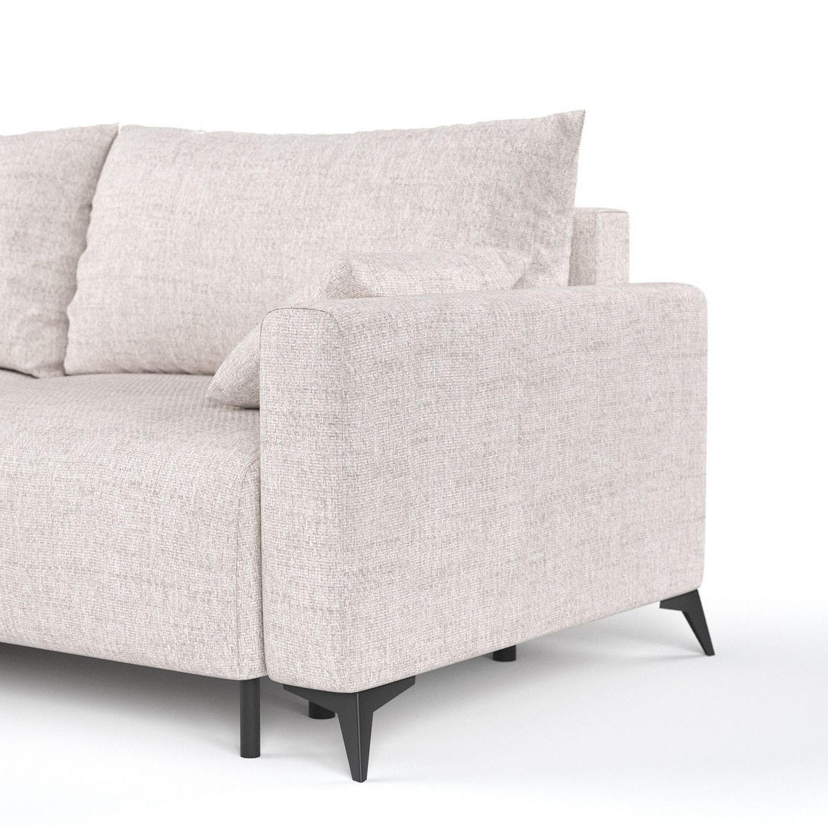 ECKSOFA NUVIO mit Schlaffunktion Hellbeige im Neve Stoff - Sandfarben/Schwarz, Holz/Holzwerkstoff (239/148cm) - AltaBeds