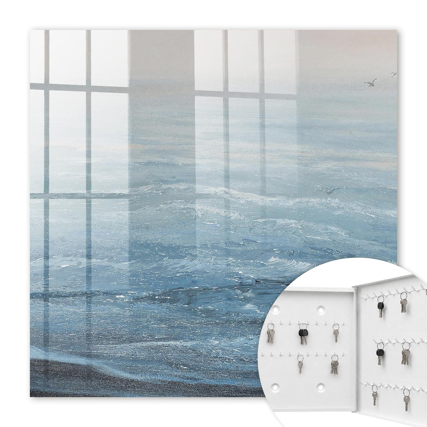 SCHLÜSSELBOX Weiß 30x30 cm – Türöffnung nach rechts - Maritime Harmonie - Blau, Metall (30/30/5cm) - TULUP