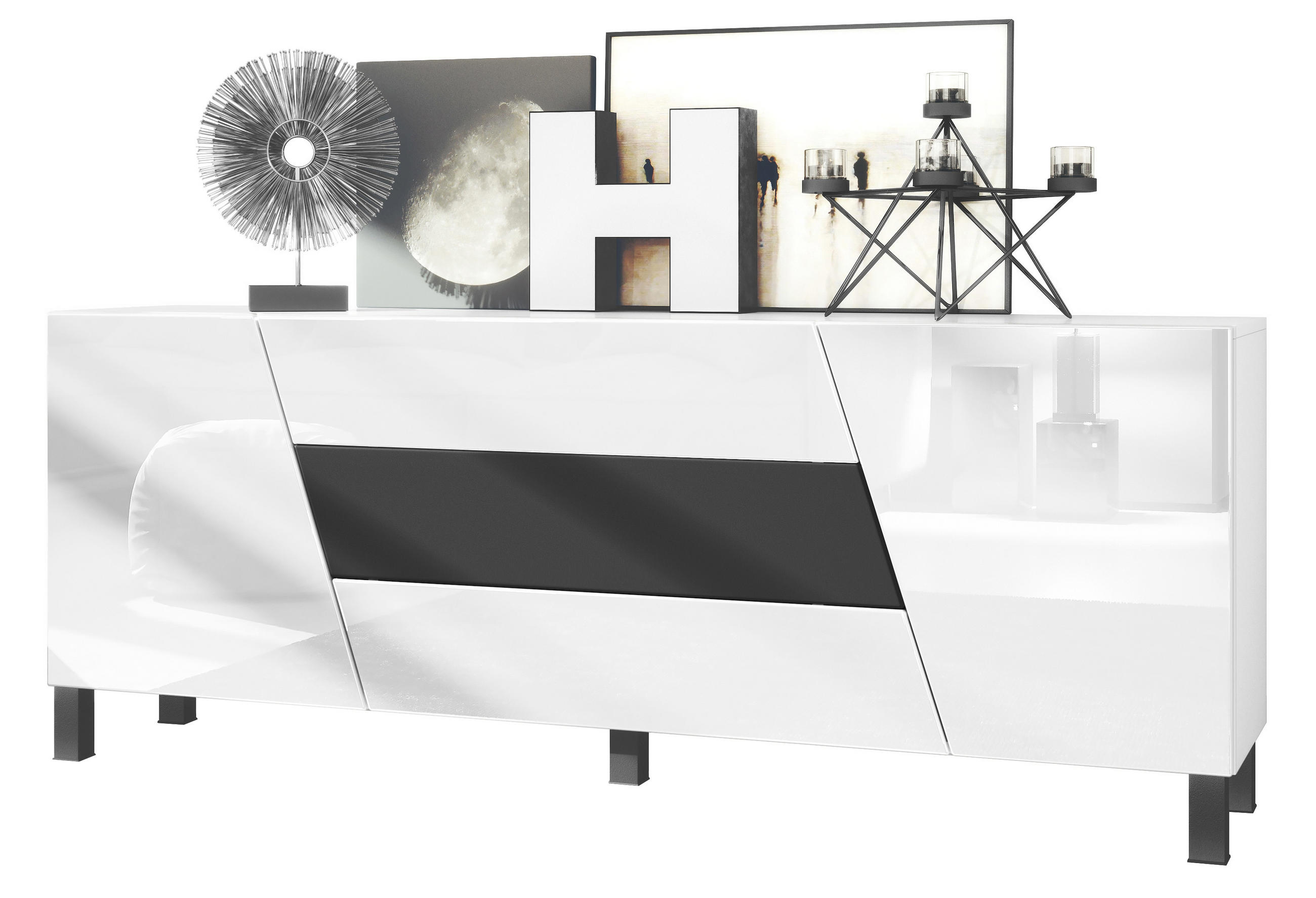 Vladon Sideboard Schwarz 178x69.5x38.5 cm