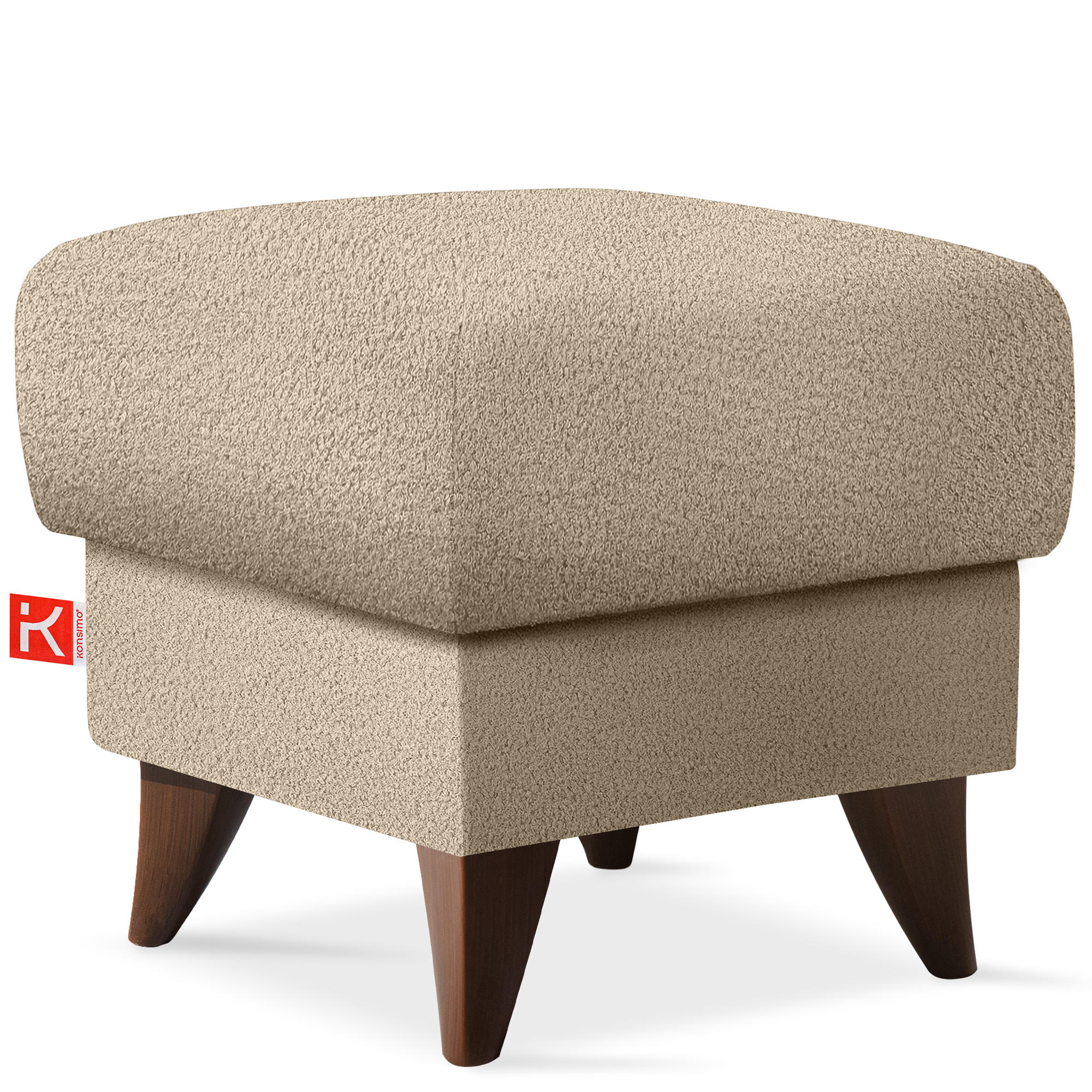 HOCKER GUSTAVO Fußstütze, Bouclé, Beige - Beige, Holz/Holzwerkstoff (53/49/53cm) - KONSIMO®