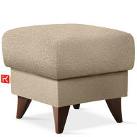 HOCKER GUSTAVO Fußstütze, Bouclé, Beige - Beige, Holz/Holzwerkstoff (53/49/53cm) - KONSIMO®
