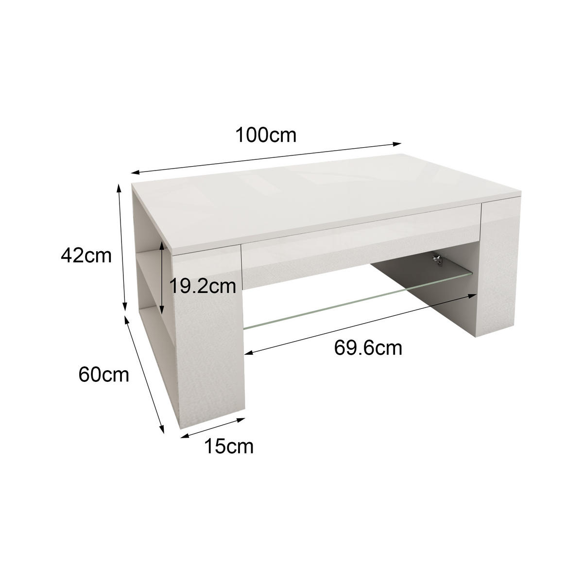 COUCHTISCH rechteckig Weiß 100/42/60 cm - Weiß, Holzwerkstoff (60/42/100cm) - ML-DESIGN