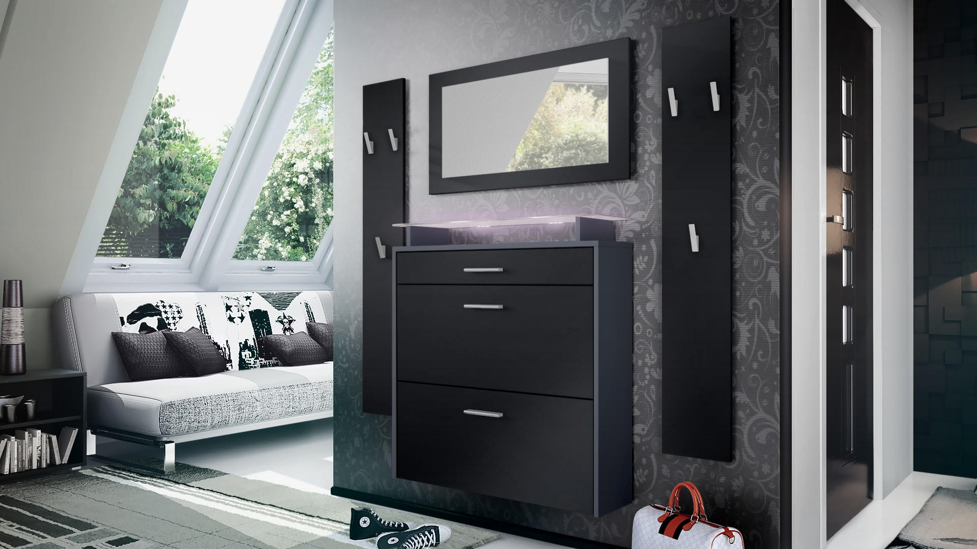 GARDEROBE Malea Fronten in Schwarz matt - Schwarz, Holzwerkstoff (180/180/23cm) - Vladon