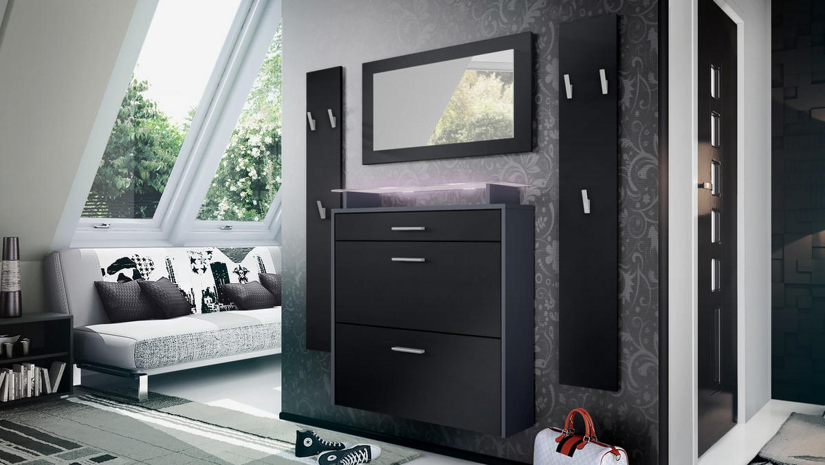 GARDEROBE Malea Fronten in Schwarz matt - Schwarz, Holzwerkstoff (180/180/23cm) - Vladon