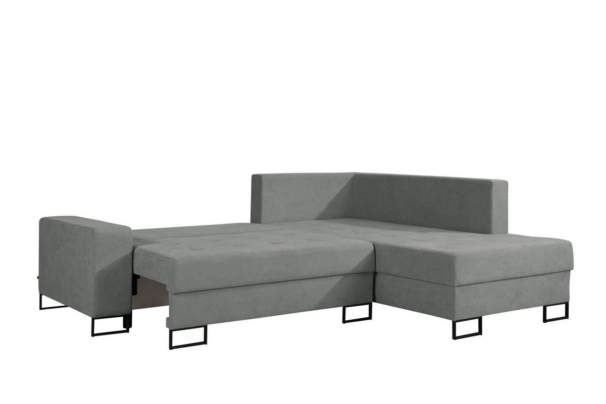 ECKSOFA mit Schlaffunktion Rechts Grau Chenille - 245x200 cm - Trevi - Schwarz/Grau, Holz/Holzwerkstoff (245/200cm) - Ravio