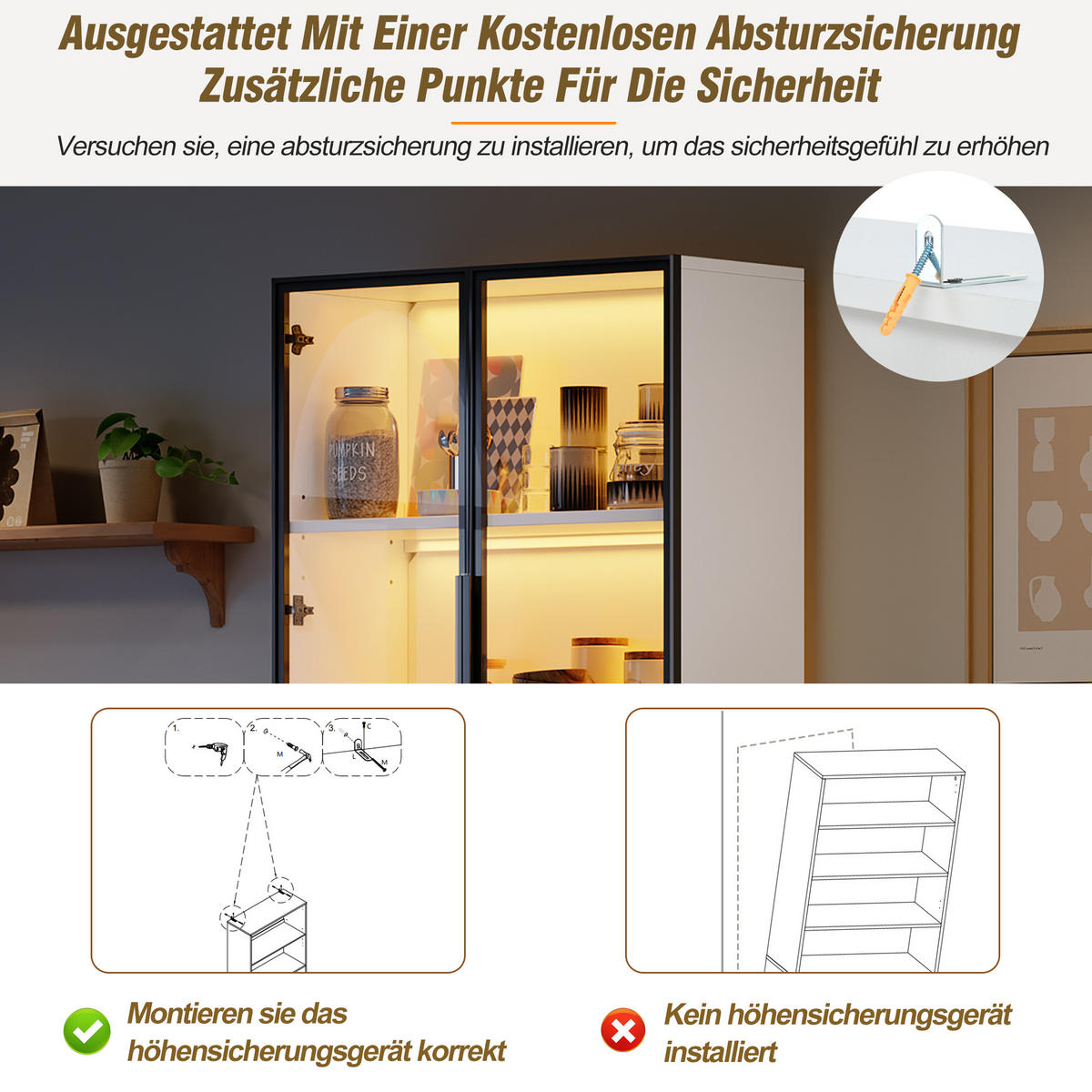 VITRINE LED Glasvitrine Glastüren Hochschrank Weinregal 200cm - Weiß, Holzwerkstoff (80/200/35cm) - FLIEKS