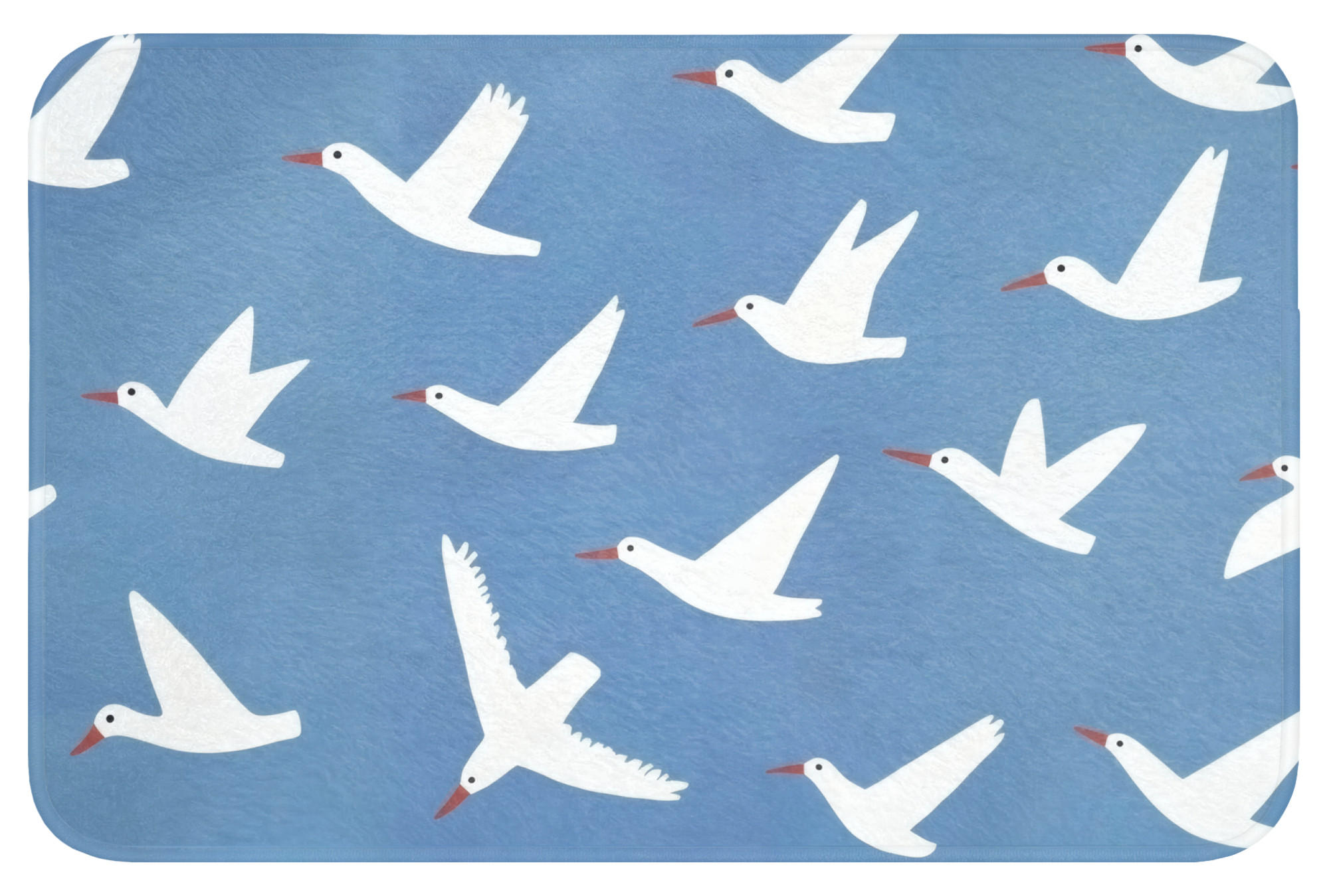 BADEMATTE Vögel - Weiß - Muster 60x40 cm - Blau, Kunststoff/Textil (60/40cm)