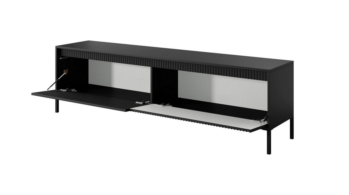 TV LOWBOARD SENSO, Geriffelte MDF-Fronten, Push-to-Open, Metallbeine, 40x188x54 cm, Schwarz - Schwarz, Holz/Holzwerkstoff (188/54/40cm) - DomoHome