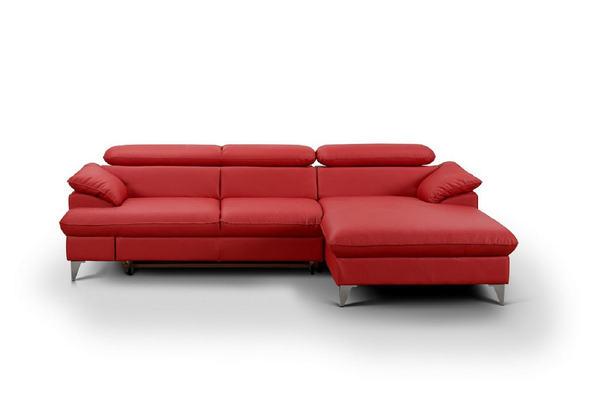 ECKSOFA mit Schlaffunktion und Bettkasten, verstellbare Kopfstützen - Chromfarben/Rot, Textil/Metall (167/254cm) - Cotta