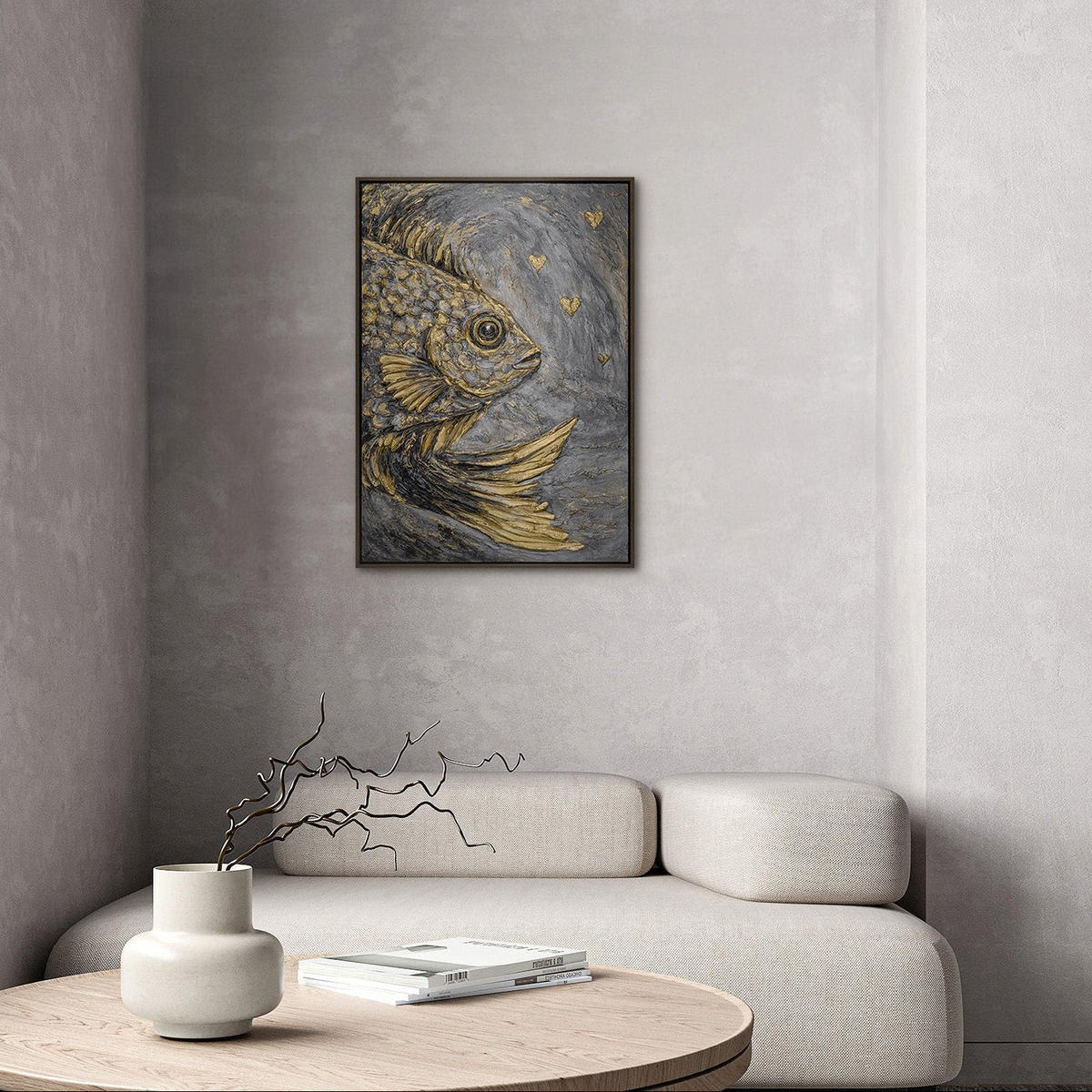 GEMÄLDE Goldene Tiefe Schattenfugenrahmen Grau 70x50 cm - Grau, Holz (70/50cm) - YS-art gallery