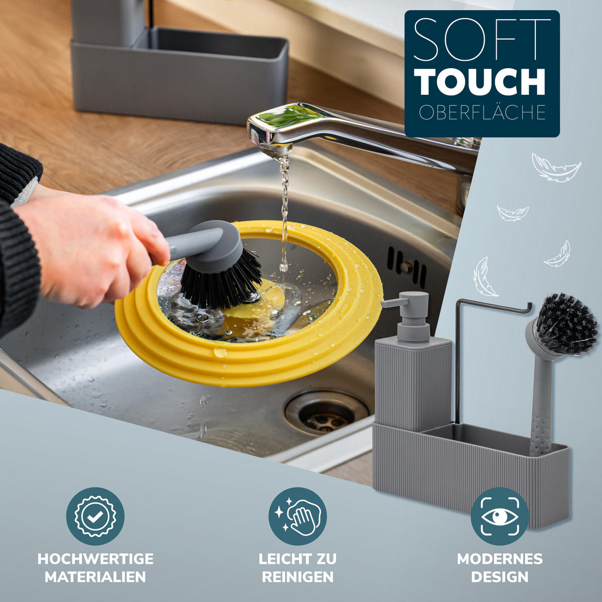 SPÜLBECKEN-SET, grau, Kunststoff - Grau, Kunststoff (20.5/21/7cm) - eluno