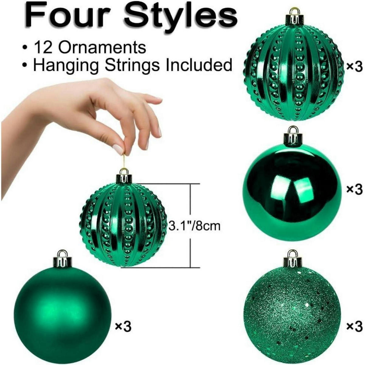 WEIHNACHTSKUGELN 12-teiliges Set Dunkelgrün 8 cm - Grün, Kunststoff (8/8/8cm)