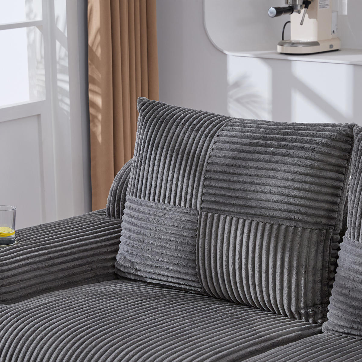2-SITZER-SOFA aus Cordstoff 200x99x80 cm in Dunkelgrau mit Cupholder - Dunkelgrau, Textil (99/80/200cm) - Modfu