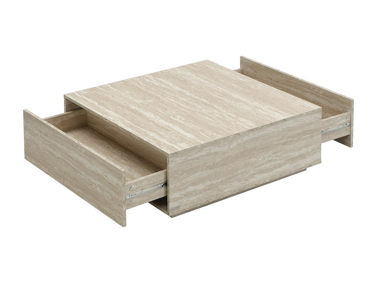 COUCHTISCH mit 2 Schubladen - MDF - Travertin-Optik Beige - ANTRIM - Beige, Holz (90/90/35cm) - Pascal Morabito