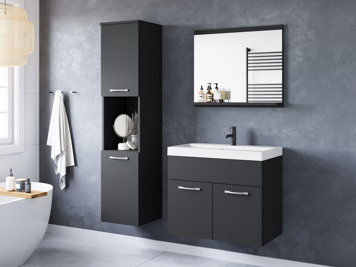 BADMÖBEL-SET Montreal - Graphitfarben, Holzwerkstoff (30/132/30cm) - MIRJAN24