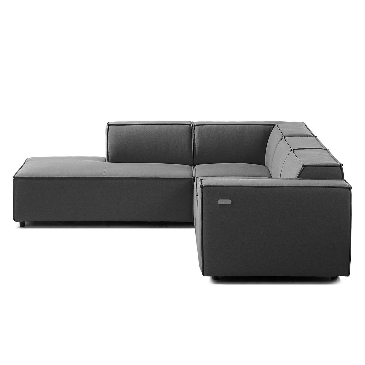 ECKSOFA mit Ottomane - Anthrazit/Schwarz, Kunststoff/Textil (260/234cm) - home24