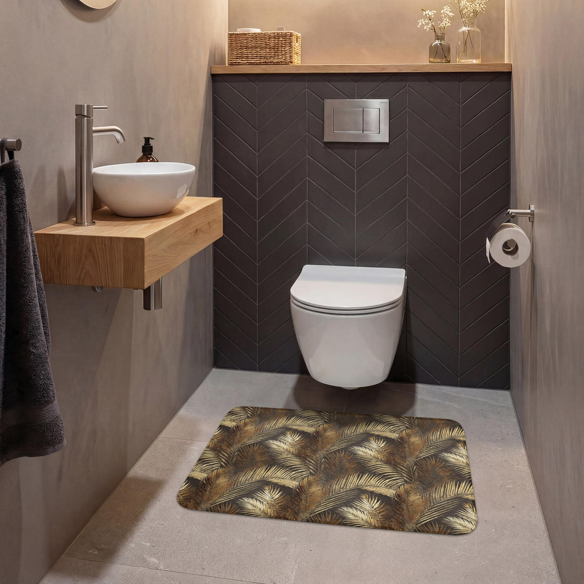 WC PŘEDLOŽKA Tropical - Listy - zlaté 80x50 cm - zlatá, textil/plast (80/1cm) - OnlyWow