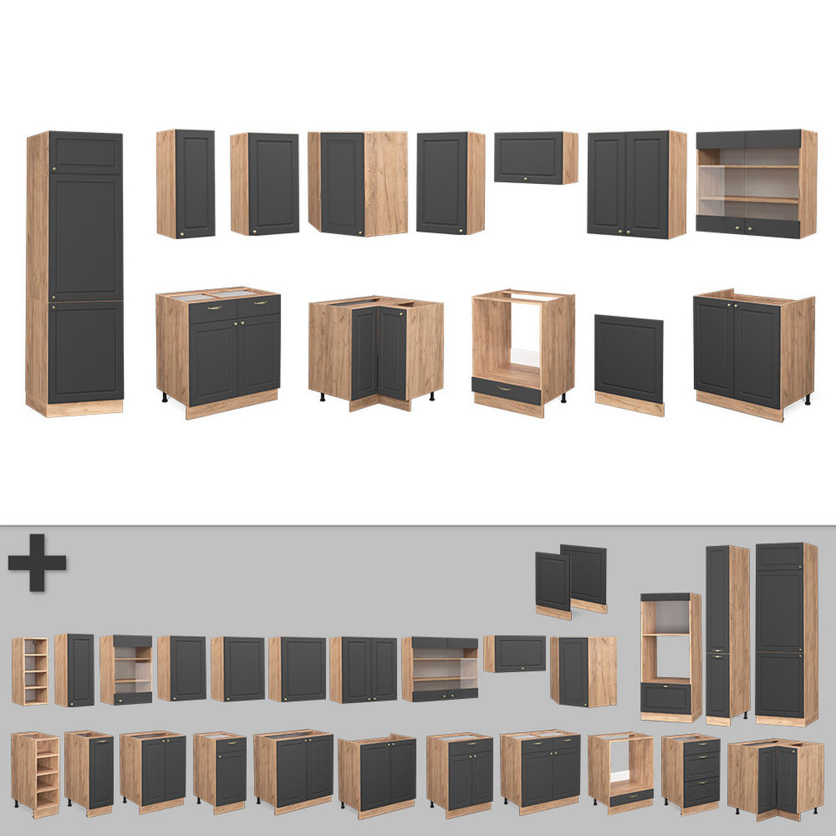 ECKKÜCHE Fame-Line Anthrazit Landhaus/Goldkraft Eiche 227 x 287 cm AP Anthrazit - Dunkelgrau/Eiche Wotan, Holzwerkstoff (227/81.6/60cm) - Vicco