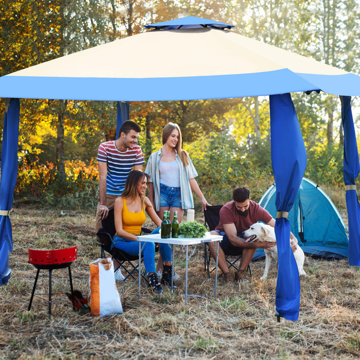 PAVILLON Blau - Blau, Metall (395/283/395cm) - COSTWAY