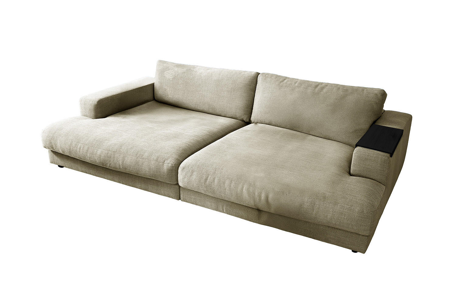BIG SOFA XL MIT TABLETT MADELINE Cremeweiß Webstoff - Creme/Schwarz, Kunststoff/Textil (290/85/190cm) - KAWOLA