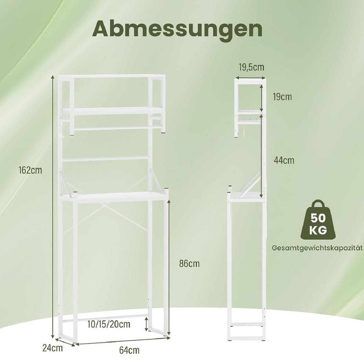 TOILETTENREGAL mit Handtuchhalter weiß - Weiß, Metall (64/162/24cm) - COSTWAY